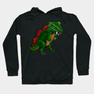 Dinosaur - green and orange dinosaur with sharp teeth fangs Hoodie